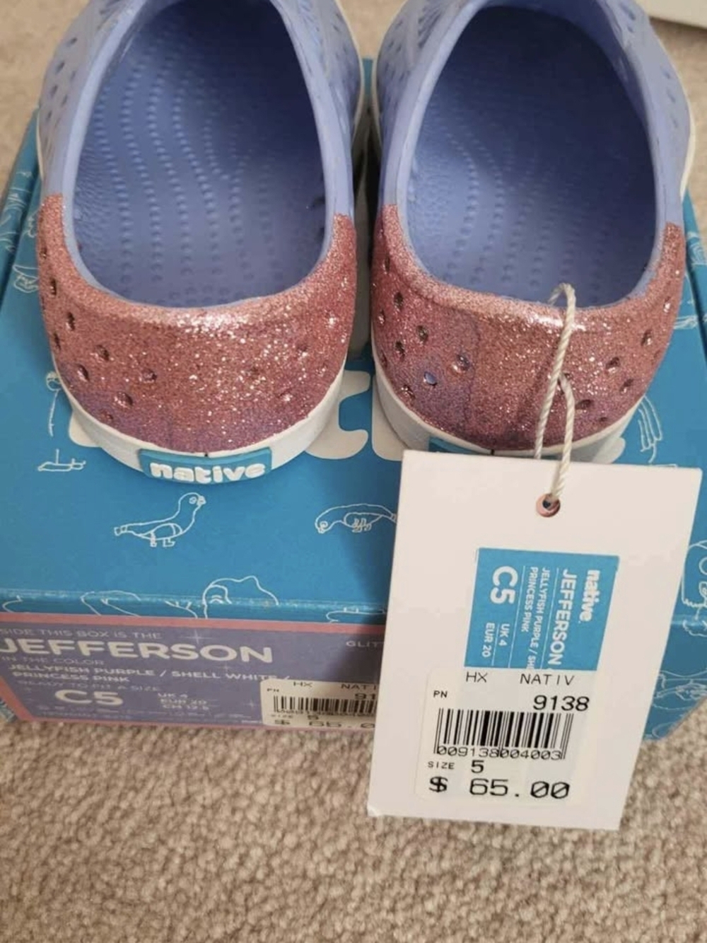 Native Jefferson Kids Slip-On Shoes in Pink Glitter - Picture 2 of 3